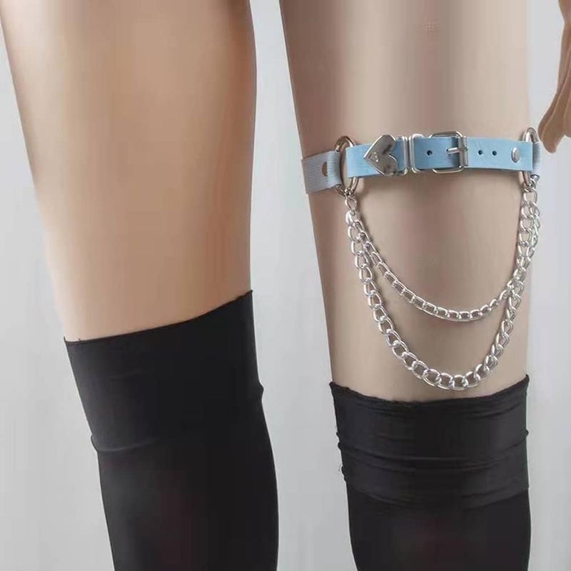 Lockban Adjustable Heart-Shaped Thigh Garter 2 Pieces Punk Leather Garter Belts Leg Garter with Chains Body Accessories - Image 2